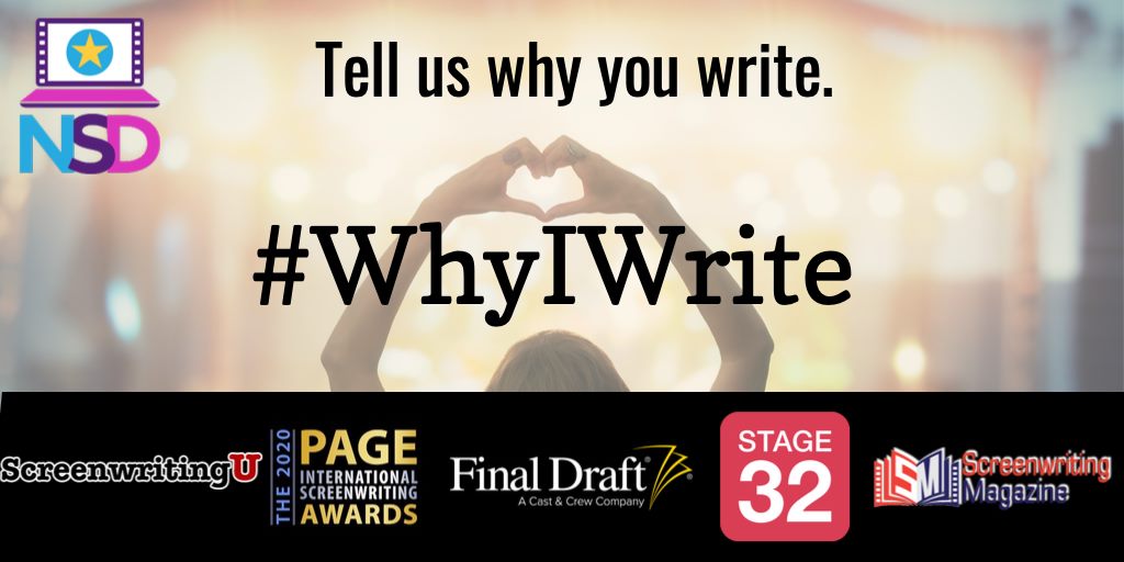 ScreenwriterDay's tweet image. As part of National Screenwriters Day, please share with the world why you write.  What drives you?  What matters to you?  What is your vision?  

Use #WhyIWrite and #NationalScreenwritersDay

#screenwriting