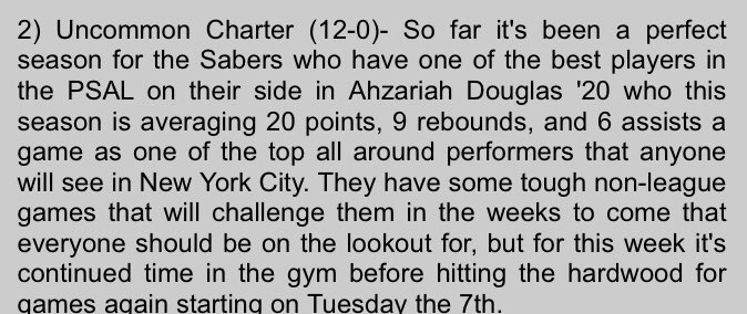 New York State Sportswriters Association on Uncommon Charter H.S.