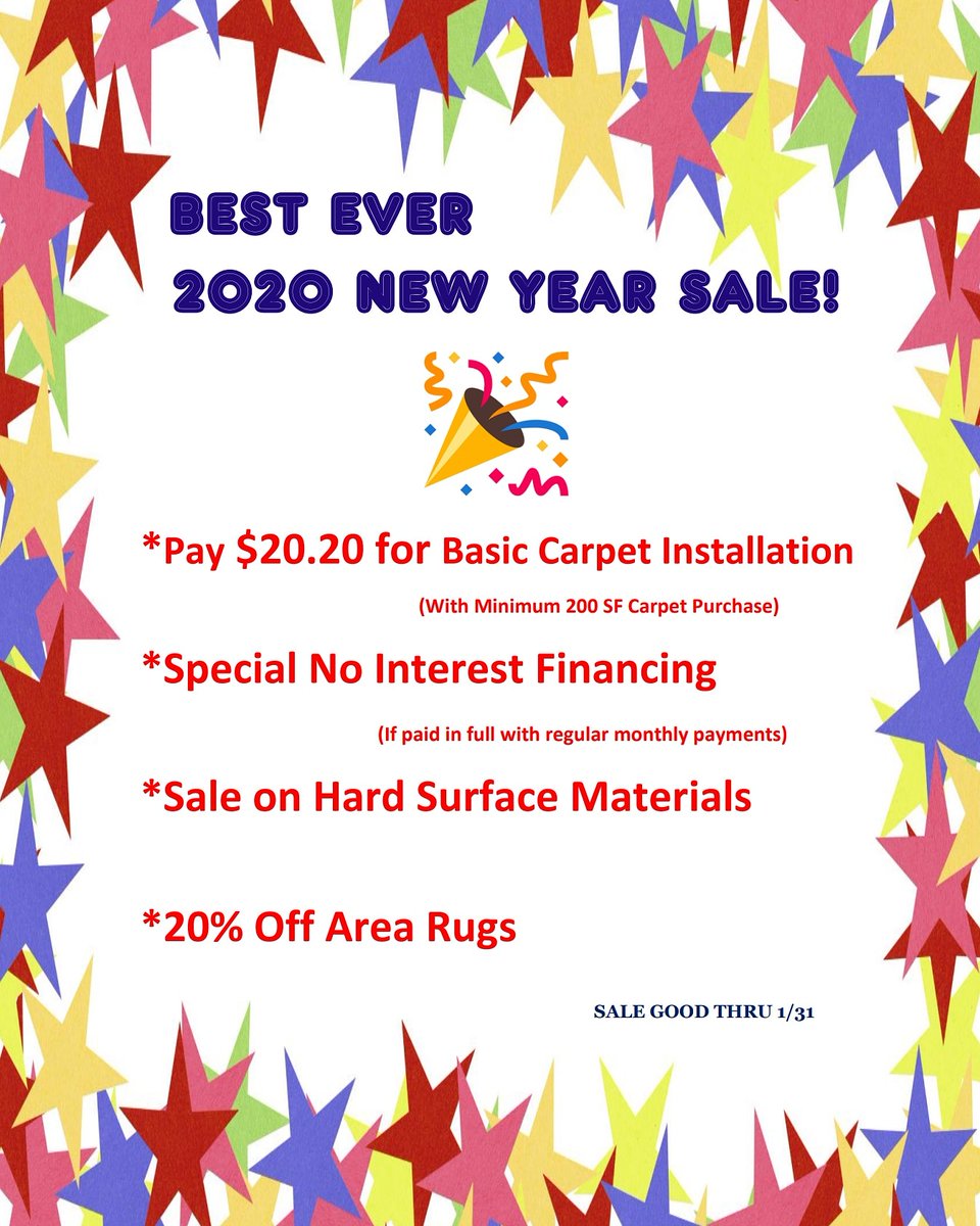 CarpetTown's tweet photo. Happy 2020! 
Stop in for our New Year Sale! #newyear #2020 #sale #flooring #carpet #savings https://t.co/GKtsgvok39