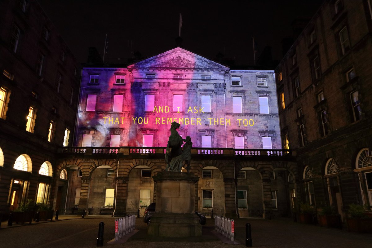 MrGGaw's tweet photo. Projected on to the City Chambers, "Sugar for Your Tea" reflects on the darker side of Scotland's maritime history. Written by Kayus Bankole, film by @riannelwhite (https://t.co/JnV3g3eFR8), music by @Youngfathers. Brilliant. #MessageFromTheSkies #Shorelines #EdHogmanay https://t.co/EPehfbqP0g