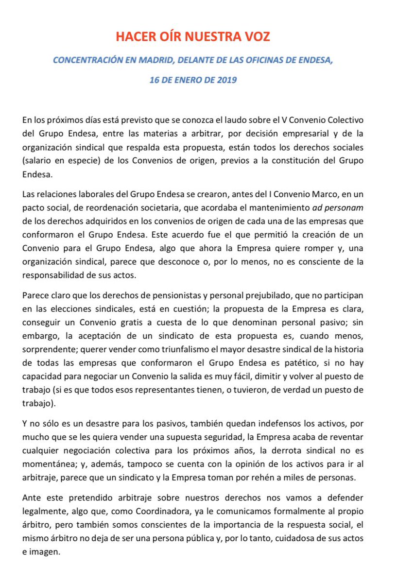 ccooendesa's tweet photo. Compañeros jubilad@s y prejubilad@s de #Endesa convocan concentración:
📌 16 de enero
📌delante de las Oficinas de #Endesa en Madrid
📌de 11 h. a 14 h.

¡Di stop 🛑 a la amenaza histórica sobre nuestro modelo de #relacioneslaborales! ¡No permitas más recortes y precarización! https://t.co/YlnbK2OpNL