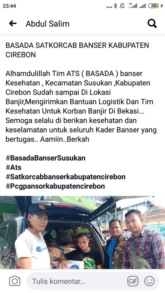 BanserCC's tweet photo. Team ATS nih bukan ATC,
Basada ( banser husada ) kecamatan susukan yg dilakukan saudara Sono dan Ibnu dari PAC Susukan, kabupaten cirebon sudah sampai di Bekasi untuk memberikan bantuan.
@GPAnsor_Satu 
@makLambeTurah 
@idrus_crb 
@UjangBustomi 
@komar0607 
@noeruzzaman https://t.co/u3rHTF6txJ