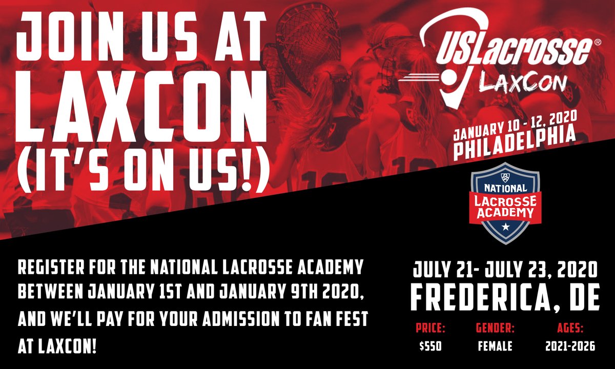 We teamed up with @USLacrosse to hook y'all up with an awesome deal. Register for the #NationalLacrosseAcademy by January 9th, and we'll pay for your admission to FAN FEST at #LaxCon2020. Check it out at the link below!

bit.ly/2SM6VQw