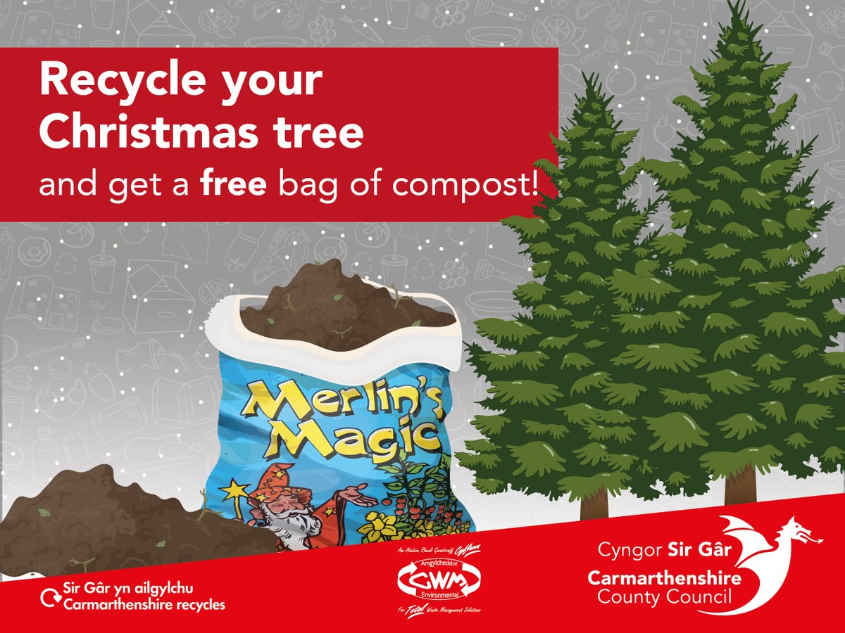 Recycle your Christmas tree and get a free bag of compost! Take your real Christmas tree to your nearest recycling centre and you will get a free bag of Merlin’s Magic Compost from CWM Environmental Ltd crowd.in/wYWNLD #RecycleCarms