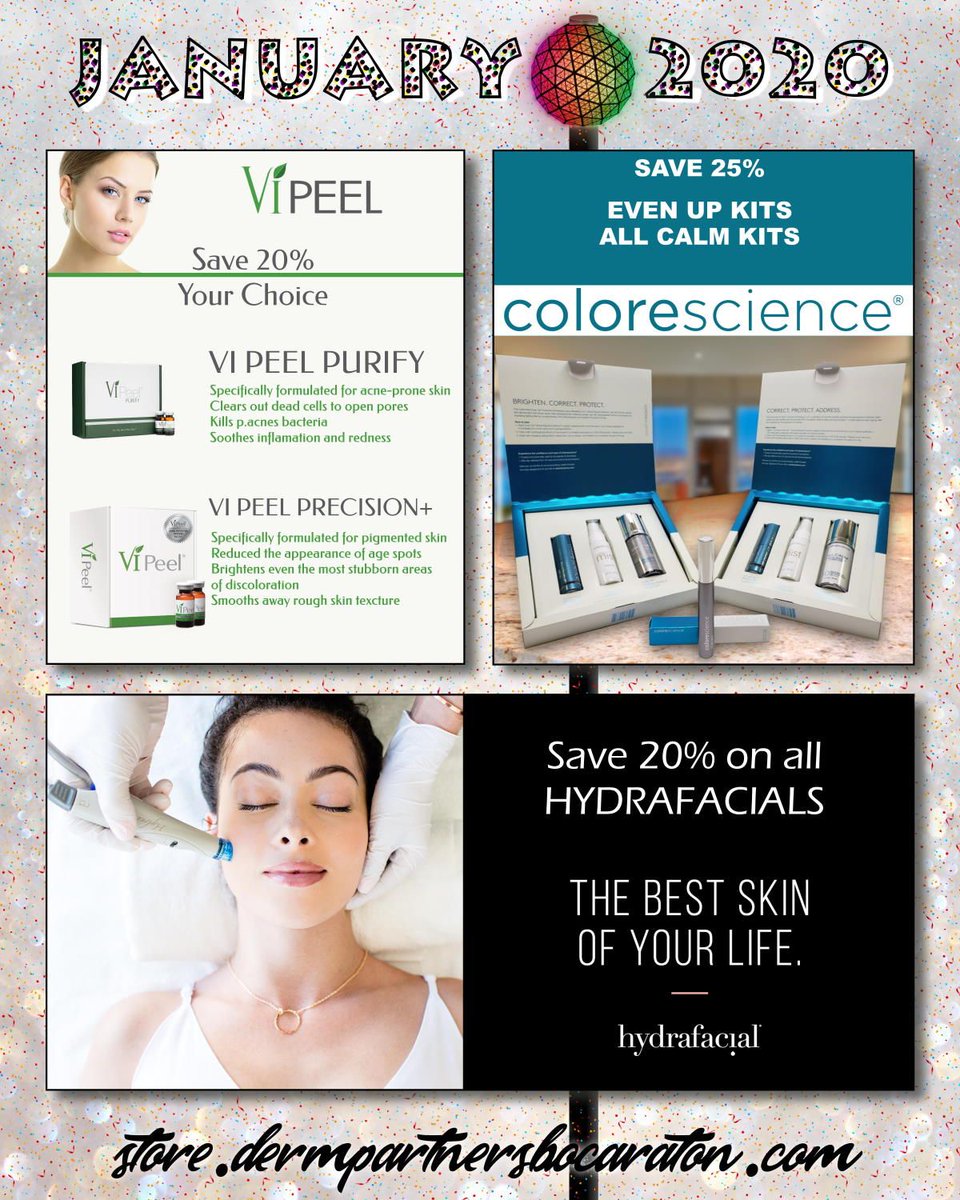 DermPartners's tweet image. Welcome to another year of amazing DermPartners monthly specials. Up first for 2020 we have savings on Hydrafacials, VI Peels and Colorescience All Calm and Even Up Corrective Kits. #hydrafacial #VIPeel
