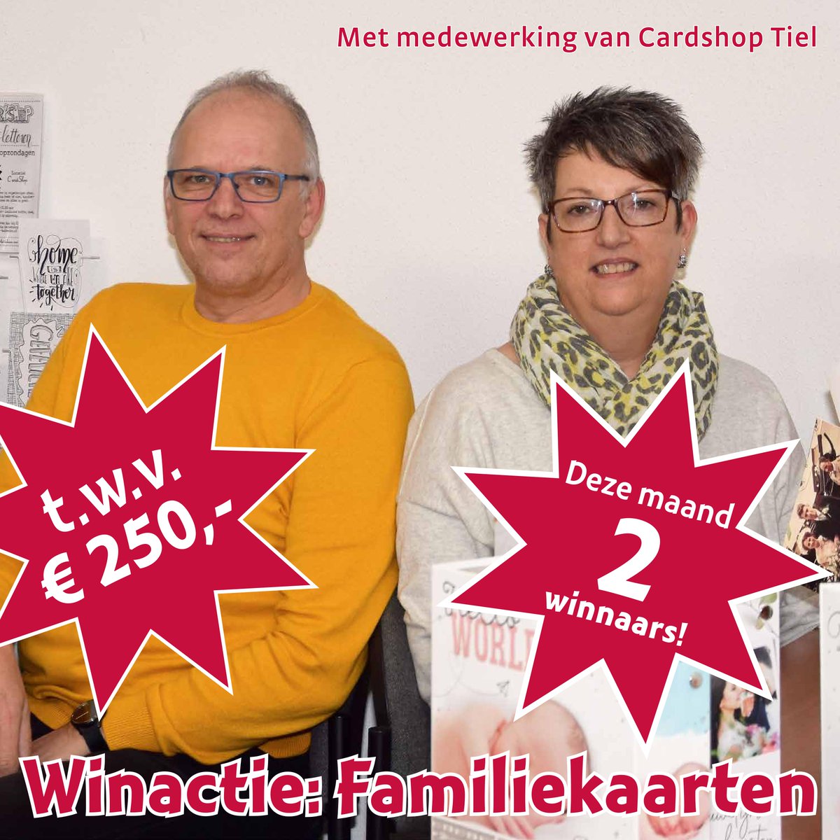 De eerste prijzenpartner van 2020 is FlipPas-deelnemer van het eerste uur: Cardshop Tiel! Twee winnaars deze maand, met ieder 250 euro familiedrukwerk. “We zien steeds vaker dat mensen zelf kerstkaarten maken met een eigen foto, of een uitnodiging voor een feest of jubileum."