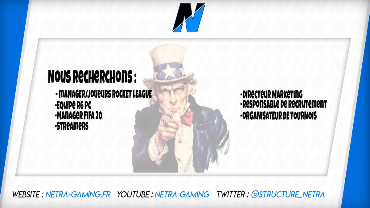 [RECRUTEMENT] 

Voici nos recrutement pour ce mois de janvier 2020, sur les jeux #RocketLeague, #RainbowSixSiege et #FIFA20  ! Si vous souhaitez postuler il suffit de nous DM. Merci de #RT pour nous aider