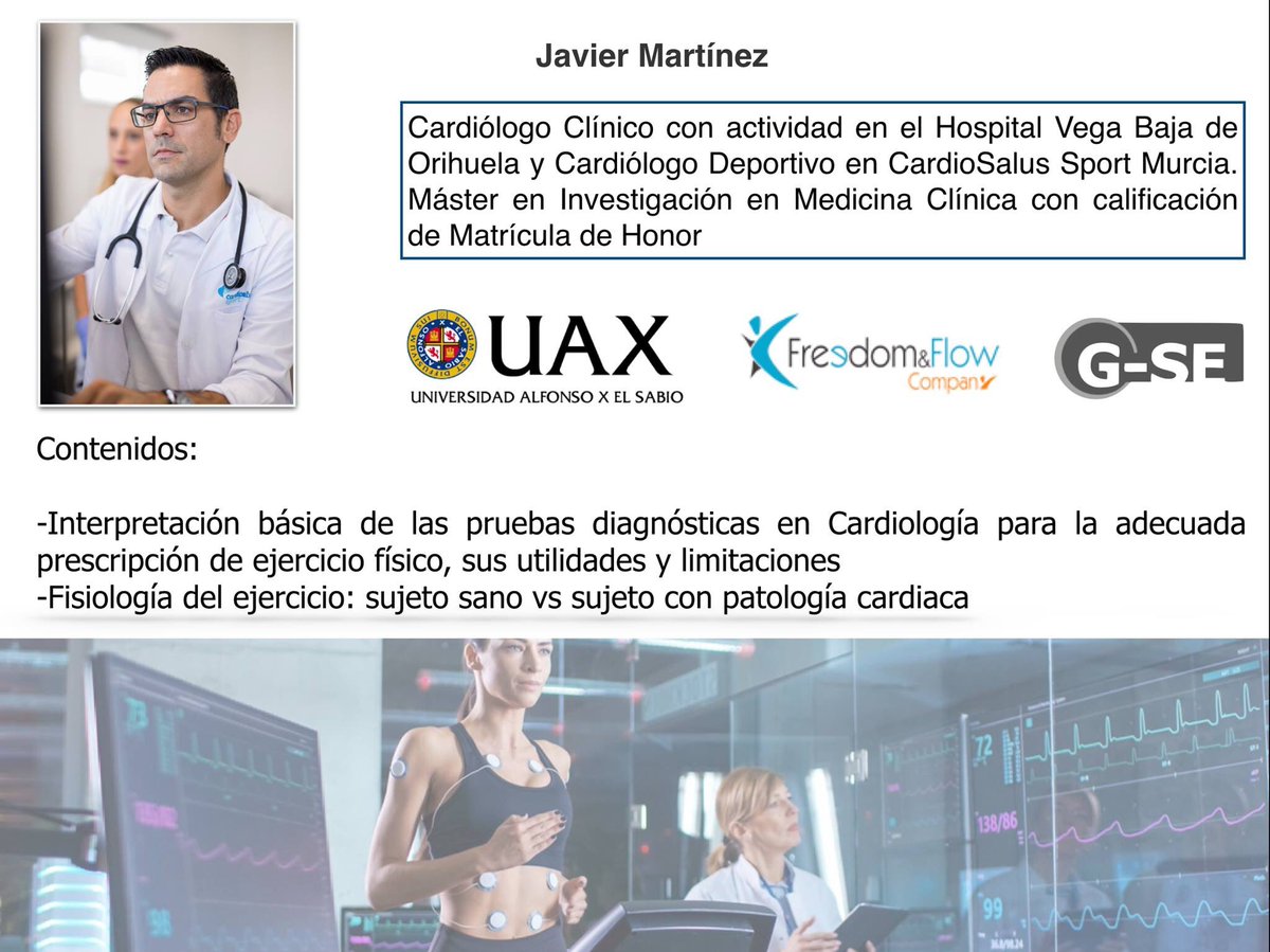 IICEFS's tweet photo. Docentes que participarán en el “Experto Universitario en Programas de Ejercicio en Patología Cardiovascular y Respiratoria”

Dr. Javier Martínez Elvira 
@JavierMElvira 

Información e inscripciones: https://t.co/L5P3QlLo8w https://t.co/lDs8DmQ5s7