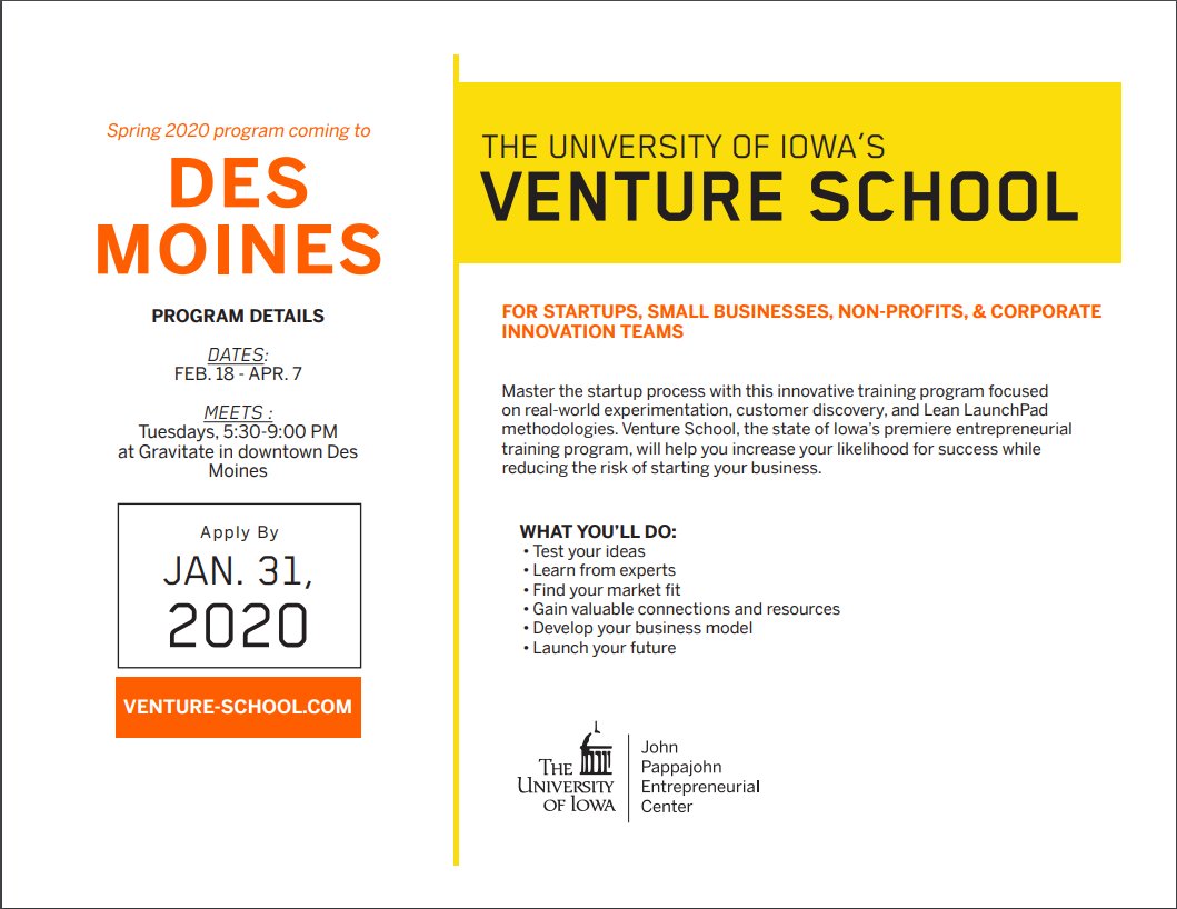 IowaSBDC's tweet photo. Venture School is a valuable program because it forces companies out of the building to find customers for what they are creating. The mentors and network of individuals involved are always willing to help and want to see the companies succeed! - Anne Price, Des Moines https://t.co/3x8rWo61qy