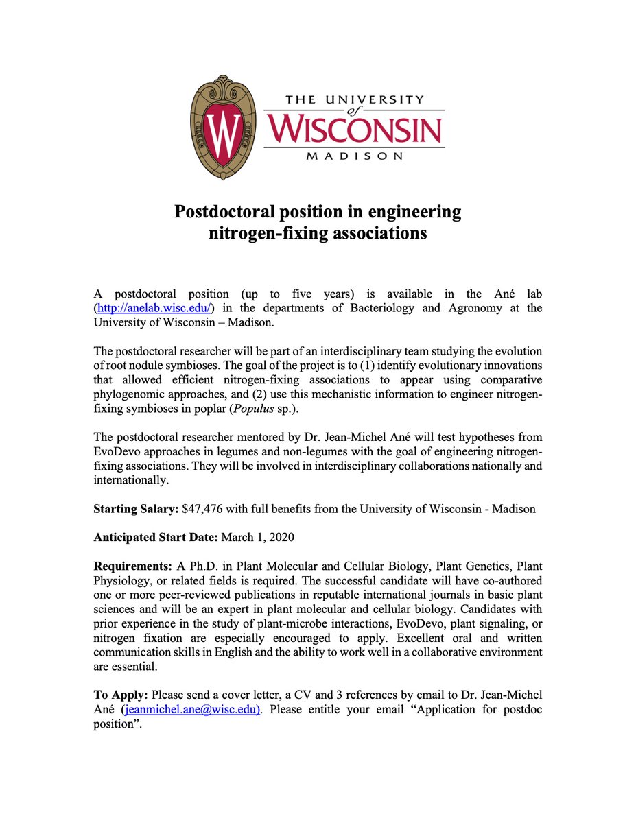 Jean-Michel Ané on Twitter: "A #postdoc position is available in