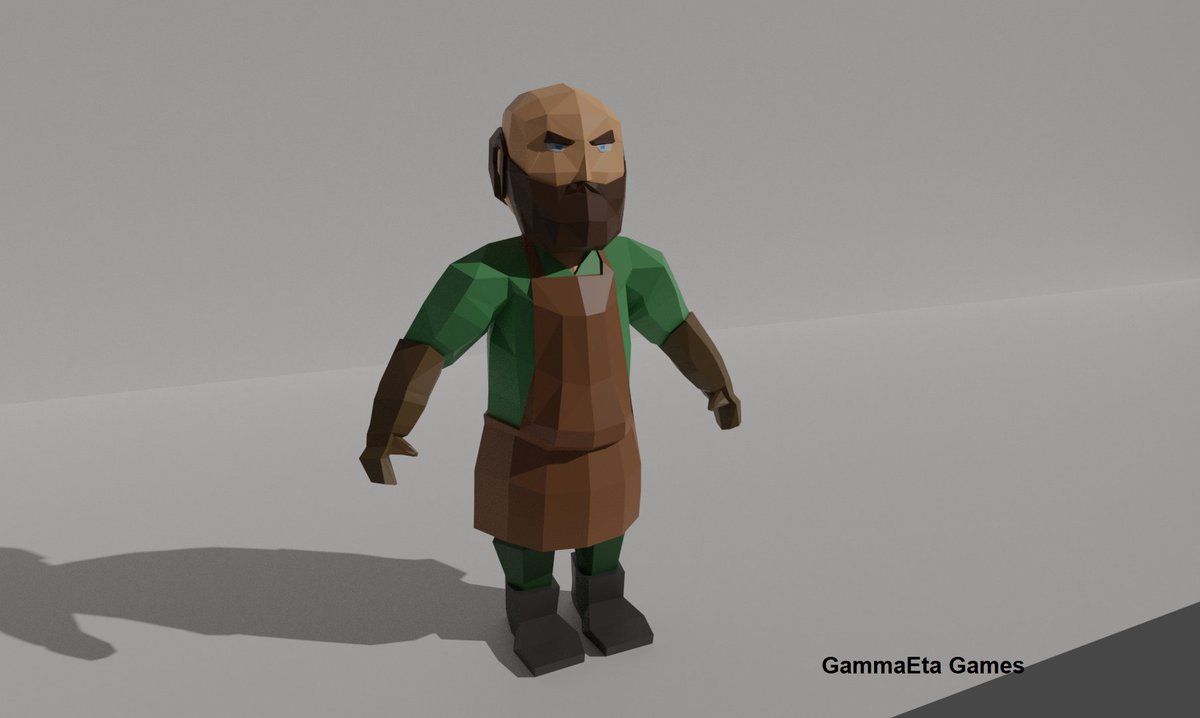 GammaetaG's tweet photo. Hey everyone! It's been a long time since I last tweeted. I was quite busy with my job, so please let me apologize by showing you my latest project: a #lowpoly blacksmith. 

He still needs some polishing (and hammer and anvil!)

#indiedev #gamedev #blender #blender3d #indiegame https://t.co/IvK1fDOan8