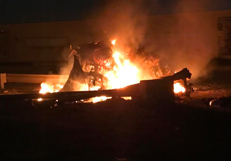 VotedForHajjar's tweet photo. Photos from the scene at Baghdad International Airport show at least one body. Iraq بغداد https://t.co/q8L62RN2YN
