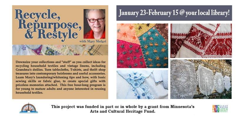 ALSLibraryNews's tweet photo. Join us for FREE Legacy programs! Downsize your collections and "stuff” as you collect ideas for recycling household textiles and vintage linens, including Grandma’s doilies. For event times, please visit https://t.co/BCnVjcRyeH

#arrowheadlibrarysystem #librarylegacy #achf https://t.co/LDOxVf2Fva