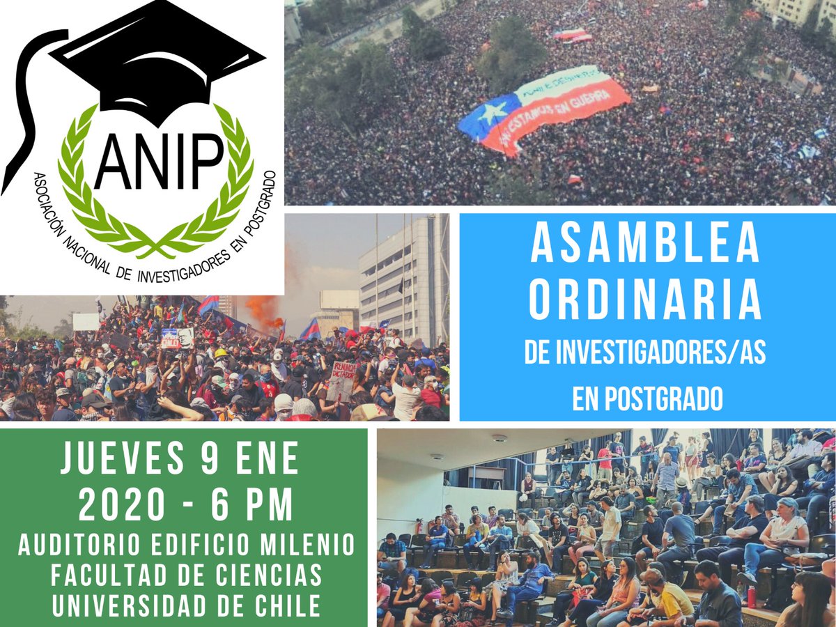 @ANIP_Chile #investigarestrabajar Asamblea Ordinaria de Investigadores/as en postgrado @ANIP_Chile este jueves 9 de enero a las 6 pm