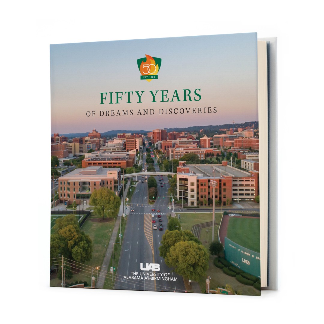 UABNews's tweet photo. Journey through time in “Fifty Years of Dreams and Discoveries,” a 200-page pictorial book that chronicles #UAB’s rise from a nascent university in 1969 to a leading doctoral research university. Purchase at @theuabbookstore or at https://t.co/zQESaBhv9E 📖💚#UAB50 https://t.co/CwPKmAnho0