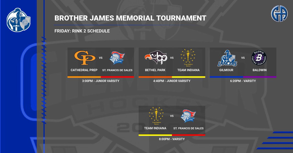 IsaacPxP27's tweet photo. Here is the schedule for the 
2020 Brother James Memorial Tournament: 
@GALancerHockey @UA_Ice_Hockey @KiskiAthletics @CPHockey1 @SFSAthletics @TeamIndianaHcky @OP_Fed @BP_BlackHawks https://t.co/HZUf5WlljX