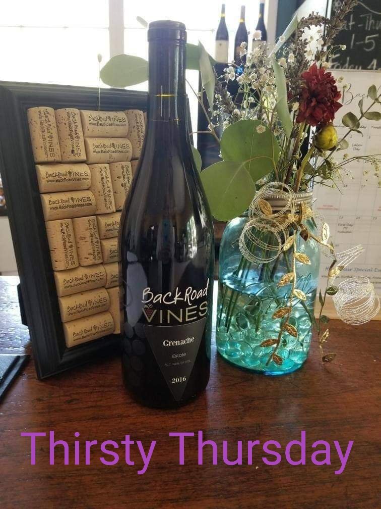 BackRoadVines's tweet photo. Happy Thirsty Thursday!

Our 2016 Estate Grenache is our Thirsty Thursday special today! Stop by and purchase 2 bottles of Grenache and pickup a 3rd bottle of Grenache absolutely FREE!

Can't make the journey today? Give us a call at 707-759-0185. https://t.co/w362ka39IH