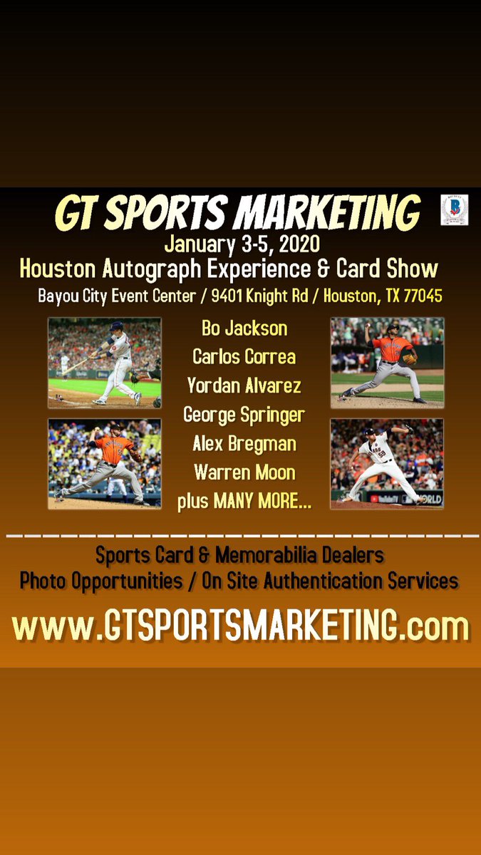 Autograph event in Texas this weekend, Come see me, @WMoon1, @ABREG1, @BoJackson, Yordan Alvarez, @josh_james63 other Greats at @GtSportsMkt show at Bayou City Events Center For Tickets/Info: gtsportsmarketing.com