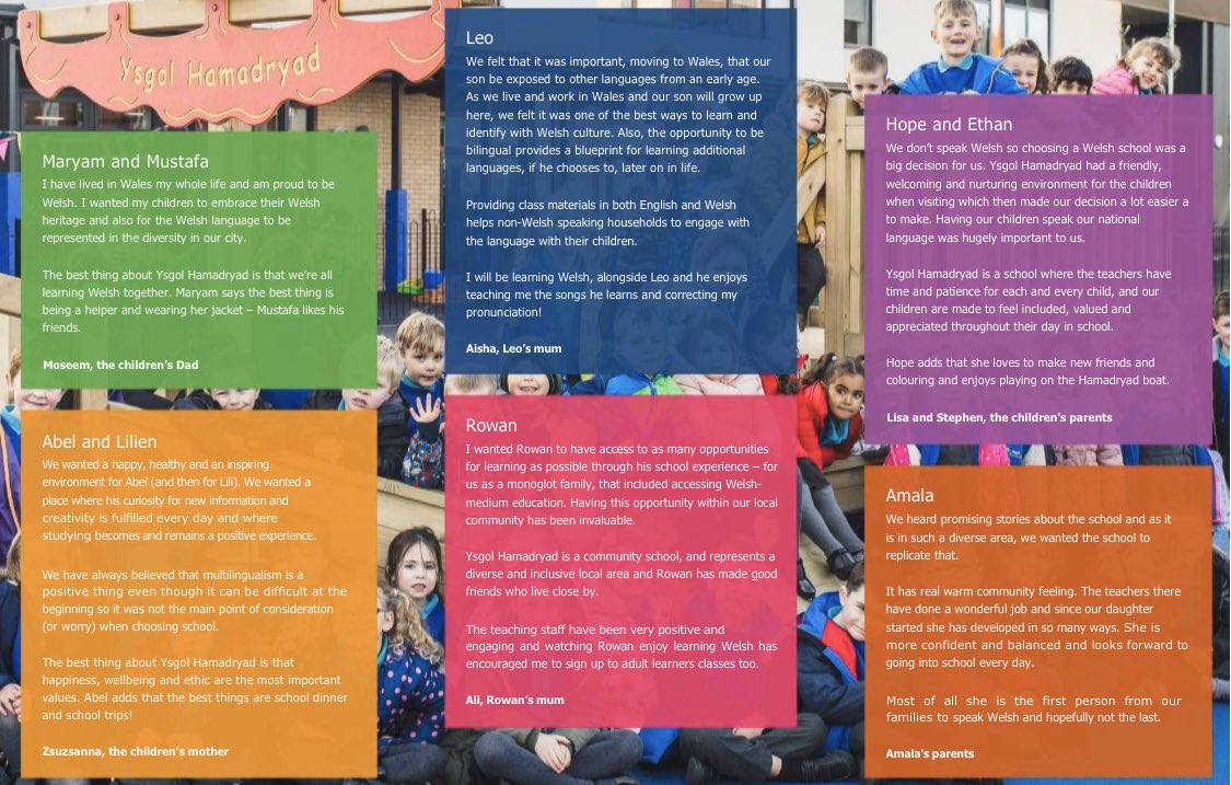 YsgolHamadryad's tweet photo. The closing date (13/01/20)for primary school applications is getting close so please help us share our story and the positive experiences of some of our families. If you can share our new leaflet in your workplace, local nursery or with neighbours too please let us know. Diolch! https://t.co/L7Yk7CDedN