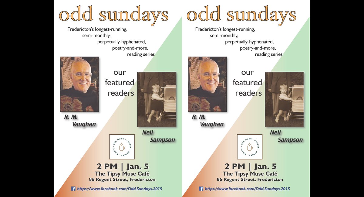 ChapelStEdition's tweet photo. On Jan 5th join Chapel Street author Neil Sampson who will be a featured reader at Odd Sundays Reading Series along with R.M. Vaughan. 2pm at the Tipsy Muse Café. https://t.co/bgoKzFrxgn