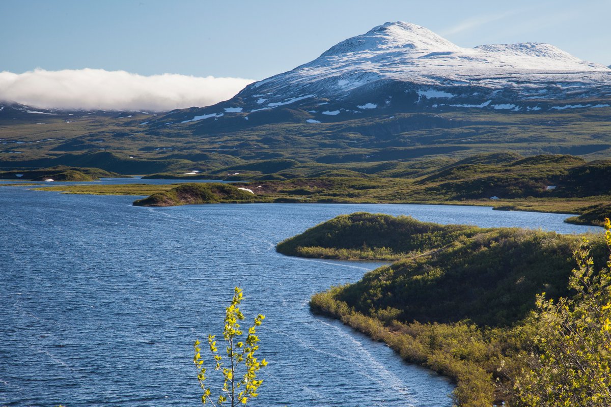 river and snowy mountain view