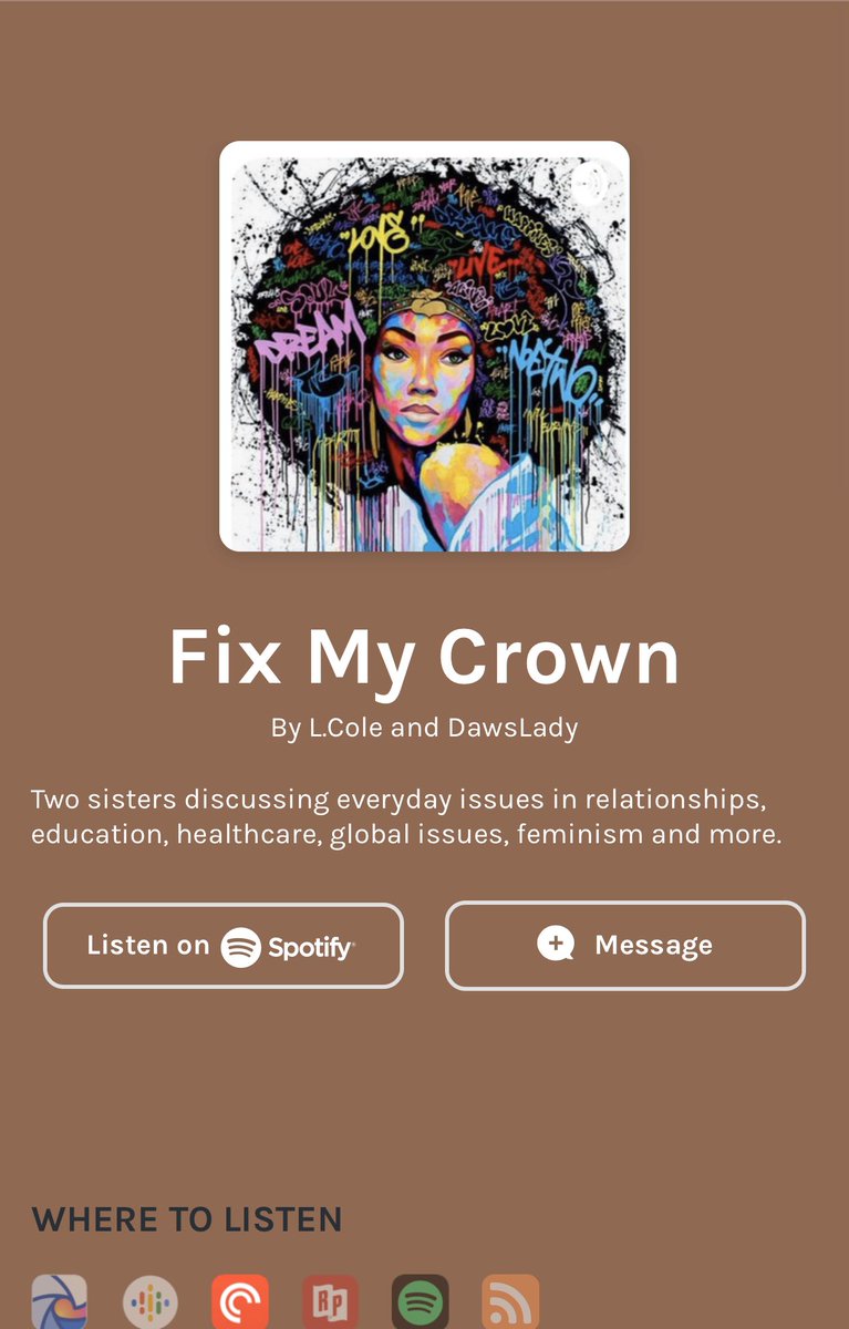 1NSP1R1NGvegan's tweet photo. Oh yeah...me and my sis started a Podcast, “Fix My Crown” and dropped two episodes 🤷🏽♀️ #YearofExecution
Located on Radio Public, Spotify, Anchor, Breaker, Pocket Casts, and Apple podcast (coming soon) https://t.co/GPRlxPm4bG
