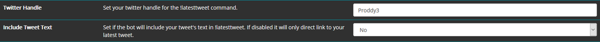ZHBot_org's tweet image. New feature on ZHBot - !latesttweet.

You can now link your Twitter Handle to your account, which will enable the !latesttweet command to pull the tweet.
Option to either direct link or include the tweet text. Defaults to including the text.
Data is cached for an hour after call.