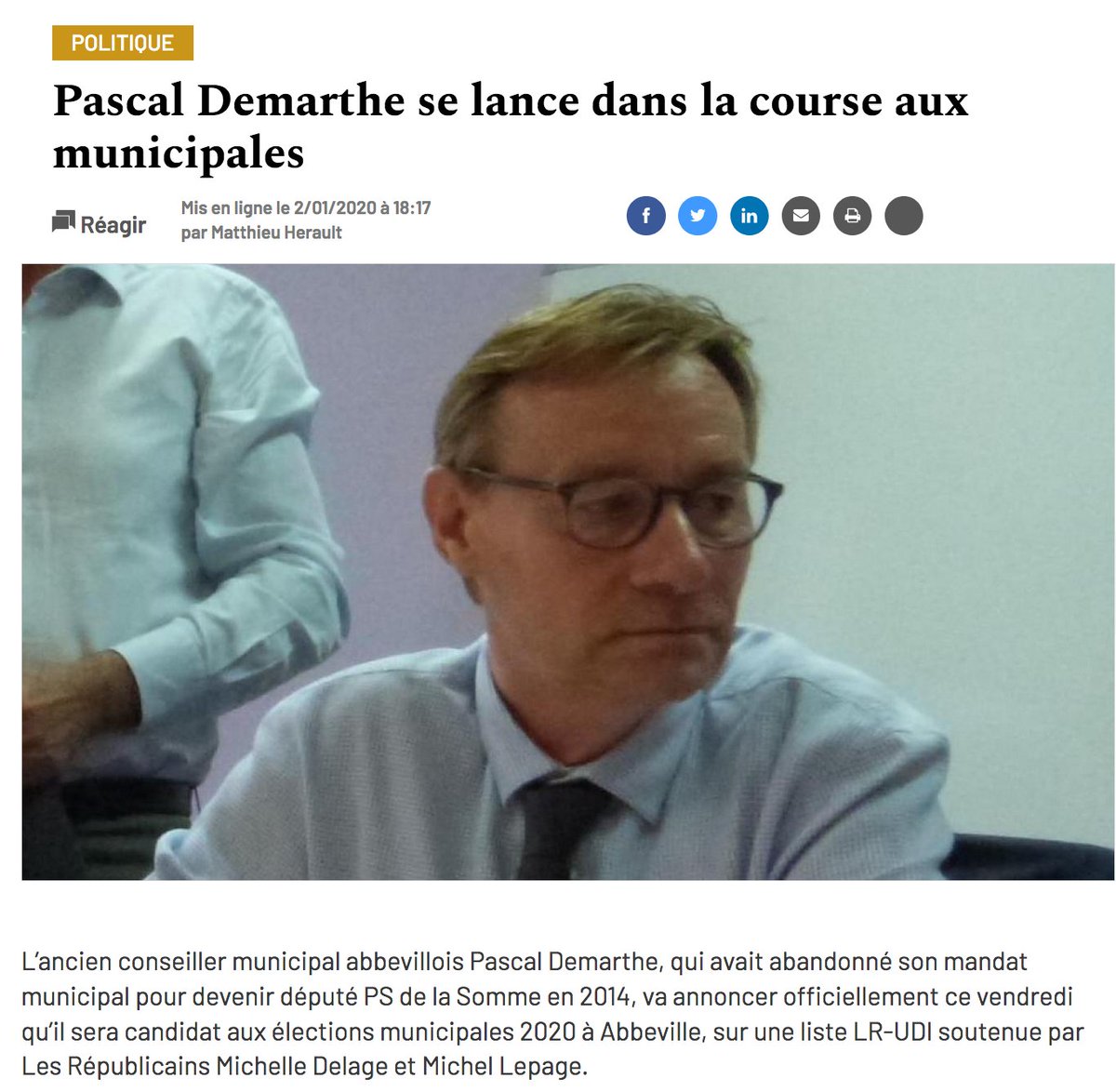 [🗞Demain dans le <a href="/CourrierPicard/">Courrier picard</a>] Pascal Demarthe se lance dans la course aux municipales

En ligne dès ce soir : premium.courrier-picard.fr/id59542/articl…
