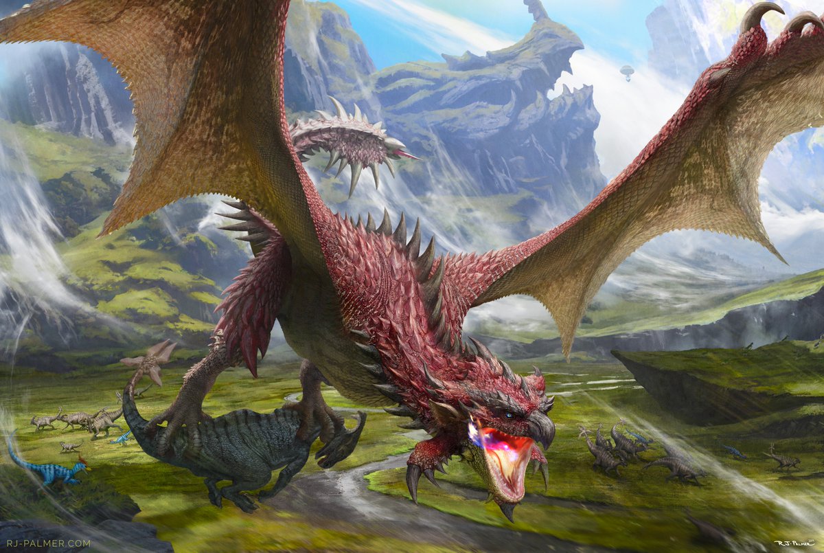 After 140 hours, I am done with Monster Hunter illustration. It may be 'fanart' but this is my most intensely personal illustration in years. Rathalos is my favorite creature design, full stop. I did it, I did my boy proud.