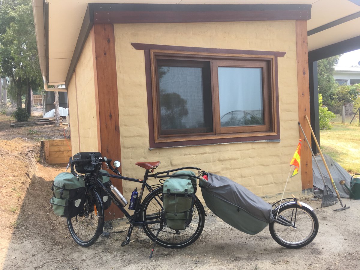 Cellist_KRule's tweet photo. Mallacoota fires via bicycle.  1) packed leaving home 30 dec 2) down at wharf early with bike and viola, slept on park bench 3) sky went pitch black before fire hit town 4) my house ok, many others not. It’s not over! @guardian @flyingless @GretaThunberg @ABCClassic @kellazzaro https://t.co/pySc70Du0W