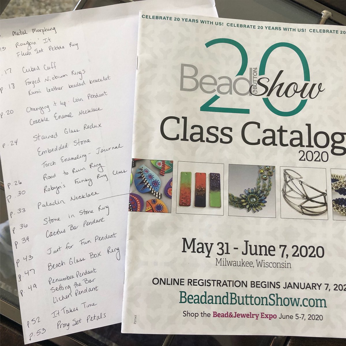 ReFindDesign's tweet photo. Just took my first look through the #beadandbuttonshow catalog and created my class wish list... https://t.co/VWL1hzhRpf