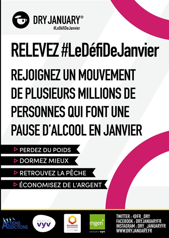 Pour votre santé et changer votre rapport à l’alcool, relevez #LeDéfiDeJanvier : ne pas boire d’alcool pendant un mois ! Les gains sont immédiats (sommeil, concentration, argent, poids...) @groupe_mgen <a href="/Groupe_VYV/">Groupe VYV</a> @Pr_Reynaud <a href="/FFAddictologie/">Fédération Française d'Addictologie</a> <a href="/laliguecancer/">La Ligue contre le cancer</a> addictaide.fr/pret-pour-le-d…