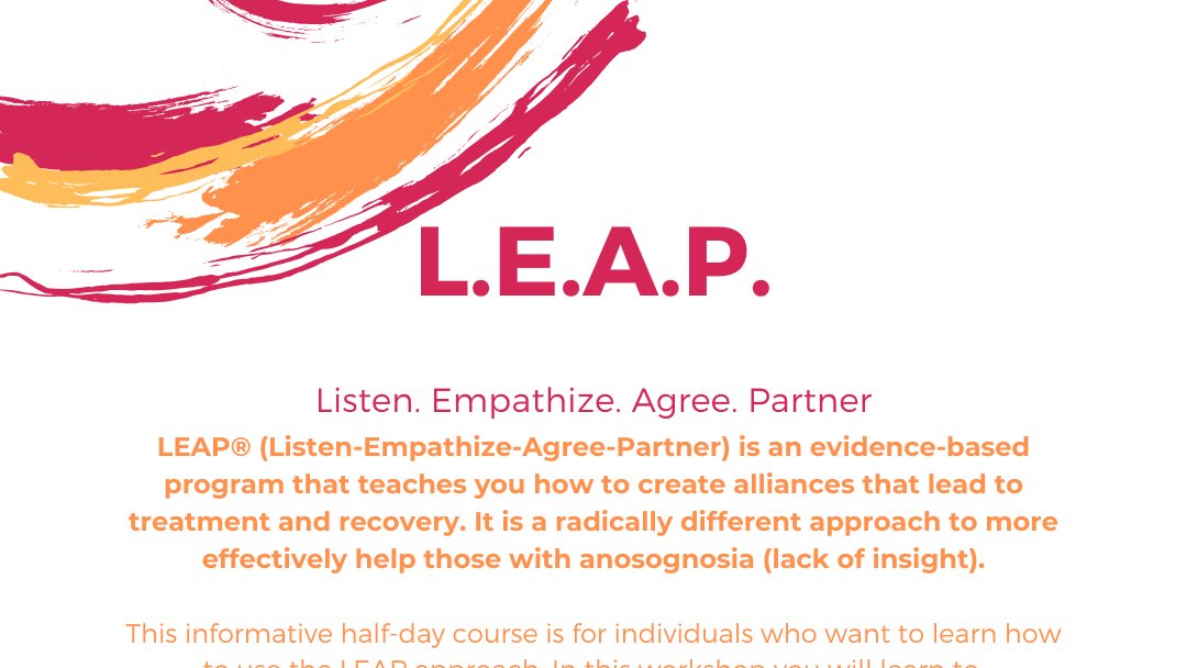 NAMIWC's tweet image. @NAMIWC will be hosting a L.E.A.P. training on January 11 from 9 - 12 at the NEW Center Ann Arbor. To register email patsidoyle1@gmail.com with LEAP in the subject line. 

For more info:
facebook.com/events/1606594…

#mentalhealth #LEAPtraining #WashtenawCounty