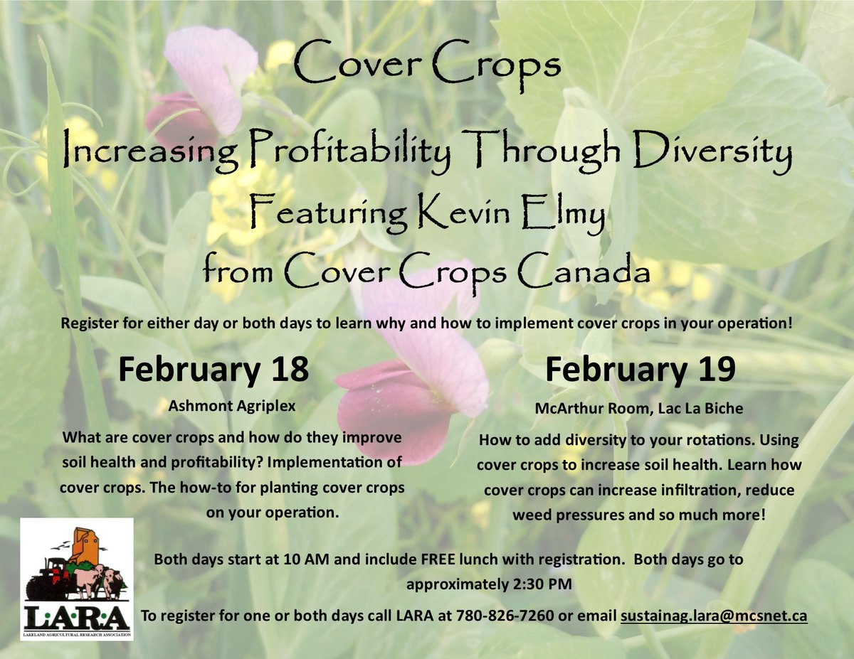 LakelandAgResearch (@lakelandara) on Twitter photo Cover Crops Workshop February 18 and 19th. Save your spot by registering by calling 780-826-7260 or email sustainag.lara@mcsnet.ca #covercrops #agriculture #farming #regenerativeag #sustainable #soilhealth #plant2020 Cover Crops Workshop February 18 and 19th. Save your spot by registering by calling 780-826-7260 or email sustainag.lara@mcsnet.ca #covercrops #agriculture #farming #regenerativeag #sustainable #soilhealth #plant2020