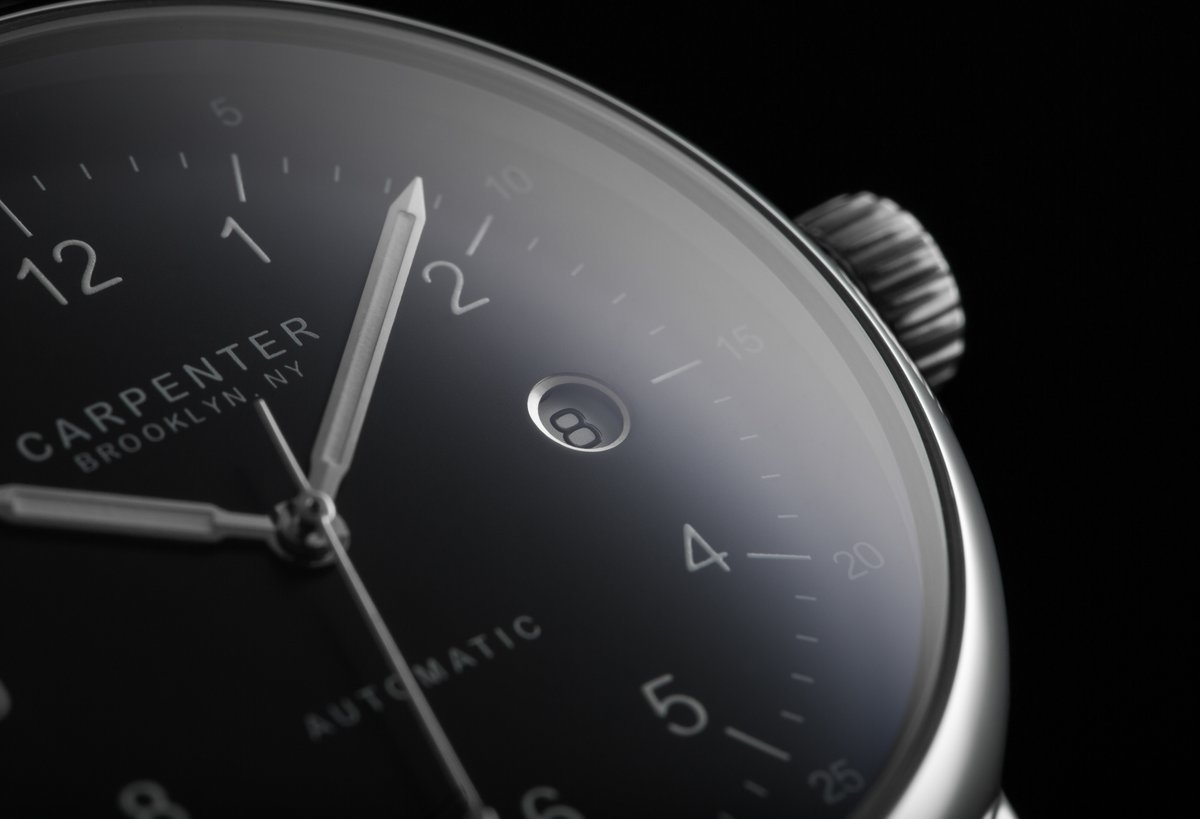 CarpenterWatch's tweet image. A closeup glimpse of our signature round date window with a stainless Steel Chamfer. Back in stock due to high demand!

carpenterwatches.com/collections/br…