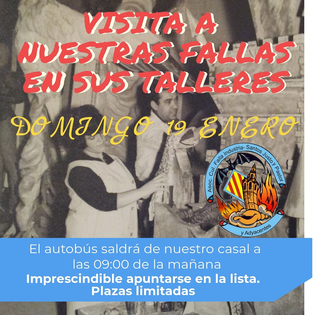 FallaIndustria's tweet photo. Visita de nuestros monumentos 
Autobús saldrá a las 09:00h 
Hay que apuntarse en el Casal, plazas limitadas a un autobús hasta agotar capacidad https://t.co/TEudq5jVcW