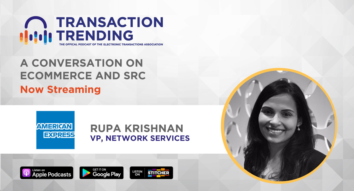 Interested in the future of #ecommerce and what lies in store in 2020 for Secure Remote Commerce? Tune in to the latest episode of ETA’s podcast, featuring <a href="/AmericanExpress/">American Express</a> VP of Network Services Rupa Krishnan. Streaming now -> ow.ly/ssvS50xLQxc