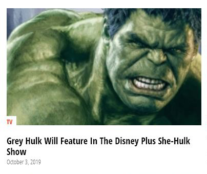 In addition to Hulk original appearing on the show, his grey variant will appear on the show too.Jesus.And it's not like Grey Hulk would be as simple as a color swap with the default either. So, that's...SIX CGI character so far.Yes, so far.I've saved the best for last.