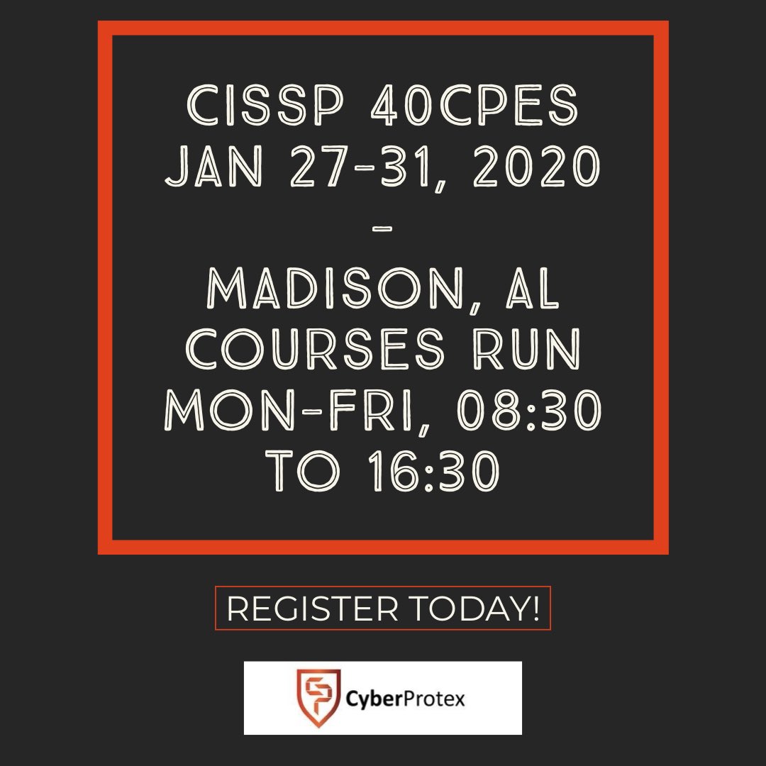 CyberProtex's tweet photo. REGISTER TODAY!
.
💥CyberProtex offers training, software engineering and managed security services.💥
 #cybersecurity #security #training #informationsecurity #softwareengineering #managedsecurityservices #cloud #offers @TeamRedstone @Go2HuntsvilleAL https://t.co/tOJtaE7VtZ