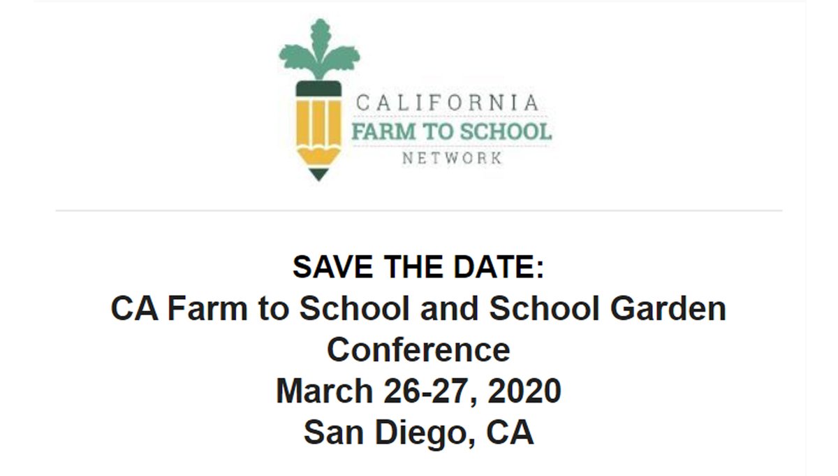 Attention members of the CA Farm to School Network: Our 2020 conference is happening soon! It will utilize participant-focused working sessions that layer innovative ideas with how-to planning. Registration opens Jan. 30. Further details: mailchi.mp/23b1ff98f3b6/c…
#FarmtoSchool