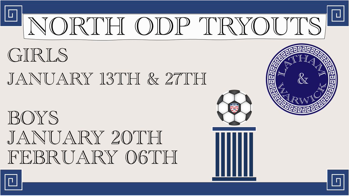 ENYSoccer's tweet photo. Additional Boys & Girls North ODP Tryouts have been announced ๐! Players looking to tryout can go to either the Afrims Sports Dome in Latham or the Hudson Sports Complex in Warwick! #ODPStrong #ODPNorth #ENYStrong https://t.co/anGi2rUIwe