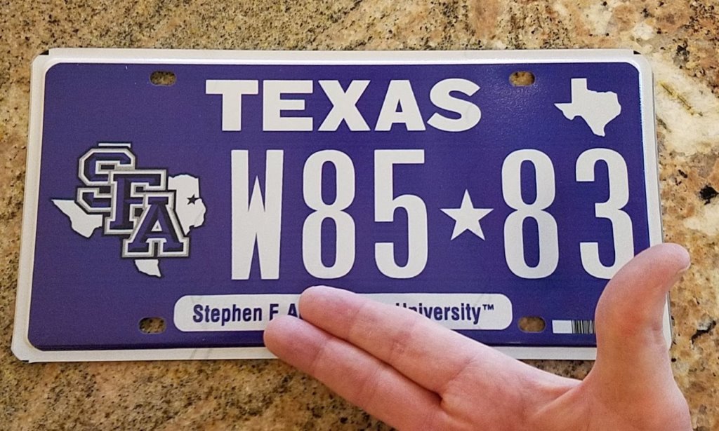SteveMan6300000's tweet photo. I picked up my new "SFA beat Duke" tags today for my truck! Coincidence, I'm an '85 Alum? Way to go Jacks! @SFA_MBB @SFASU @SFAPresGordon @coach_keller12 
#RaiseTheAxe
#AxeEm #20ThingsFor2020 https://t.co/ZxR1YkD75G