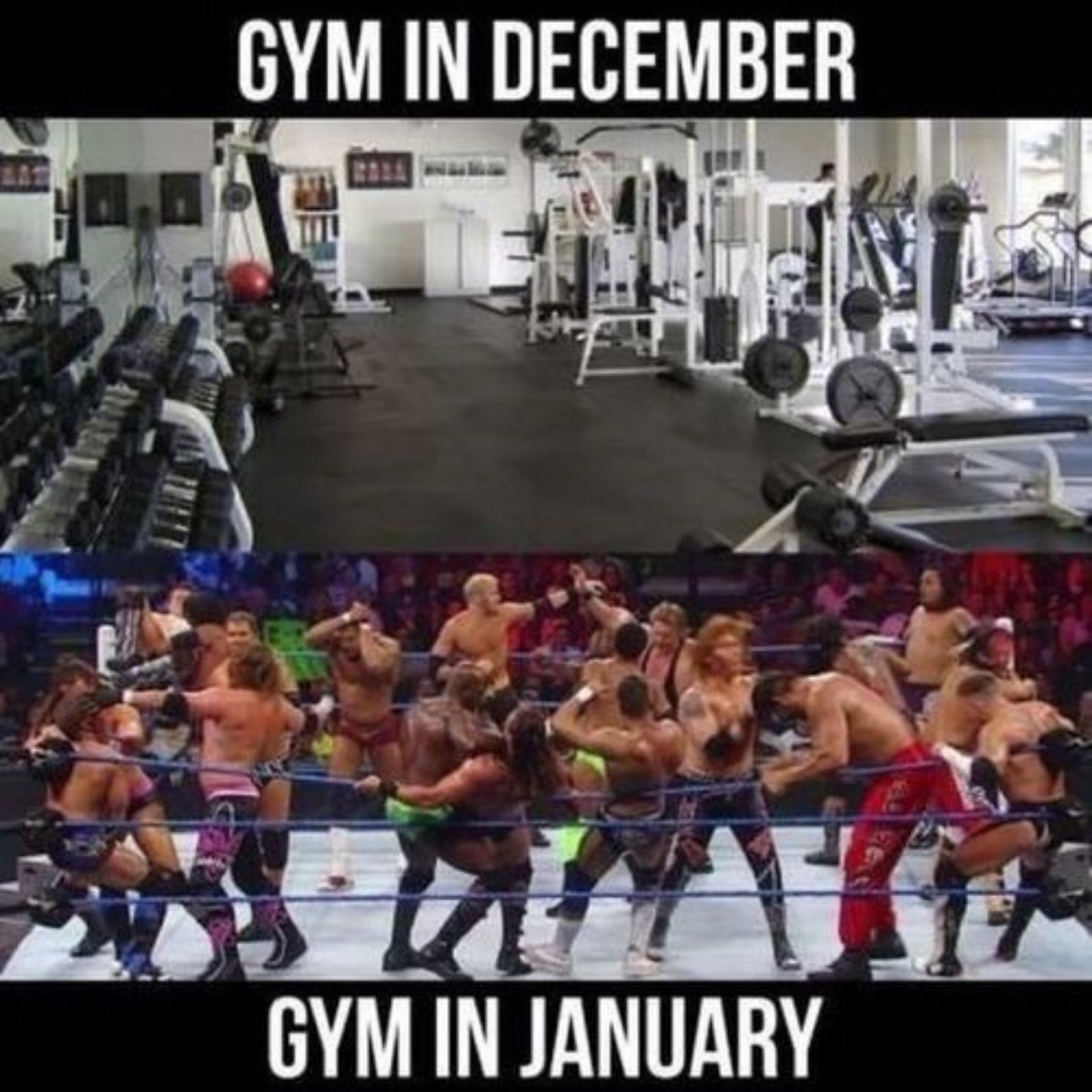 PaulConlab's tweet image. Another New Year at the gym. On the bright side, this circus will only last for about a month.