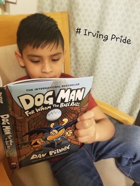IrvingBerwyn's tweet photo. Michael from 2D enjoying his Dog Man book #irvingpride #d100inspires #winterbreakreading https://t.co/hxIgxzvm3v