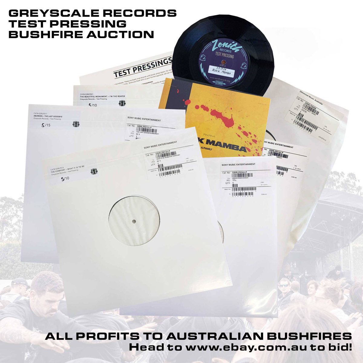 greyscalerec's tweet image. THE GREYSCALE RECORDS 
BUSHFIRE RELIEF TEST PRESS AUCTION 
IS NOW LIVE | LETS RAISE SOME MONEY! 

HEAD TO: greyscalerec.lnk.to/auction