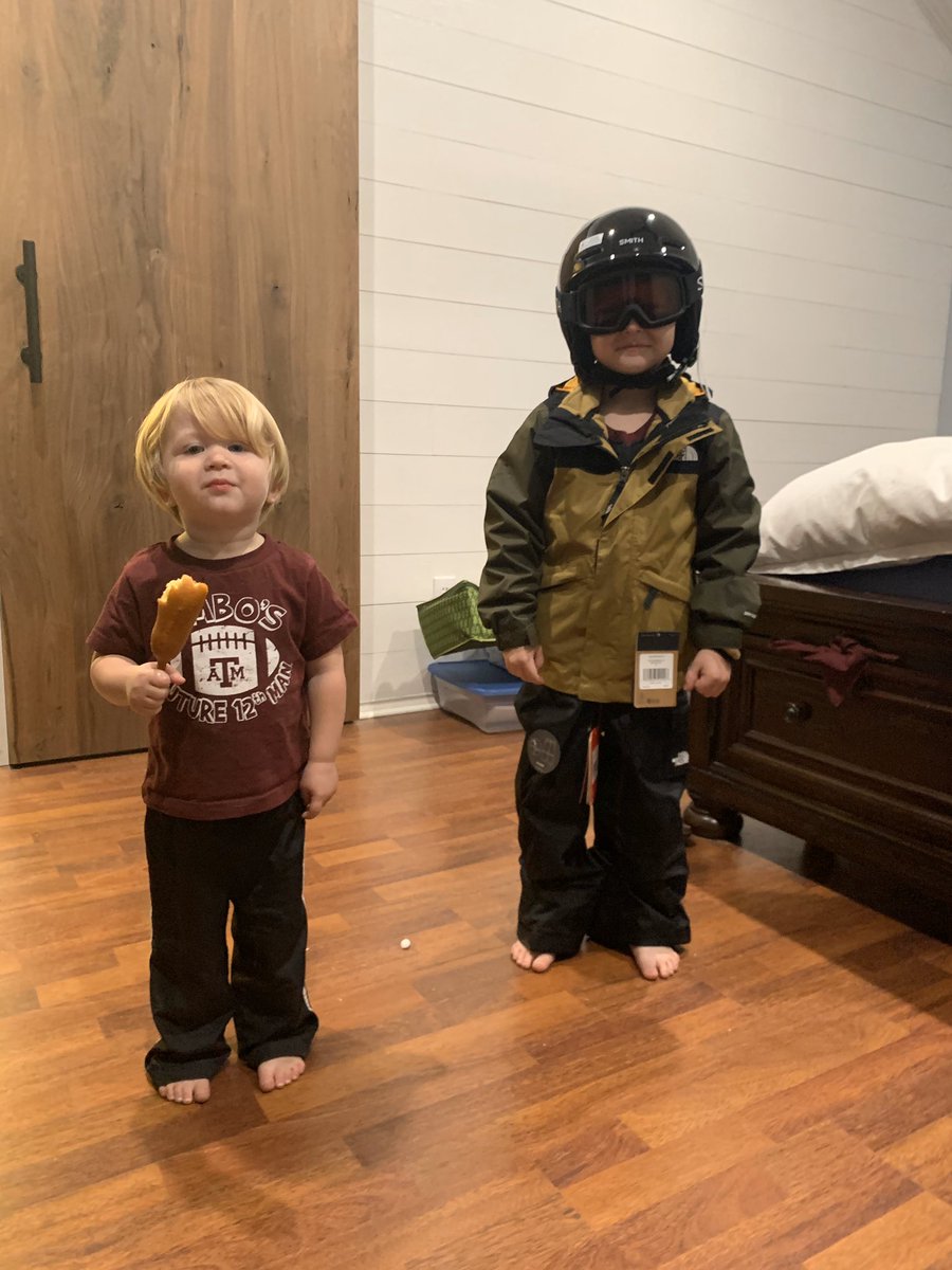 This big boy is ready for his 1st Ski trip soon!! Little brother is just eatin his corn dog 🤣 #garrettmacen #tannerjames #andrewsbrothers