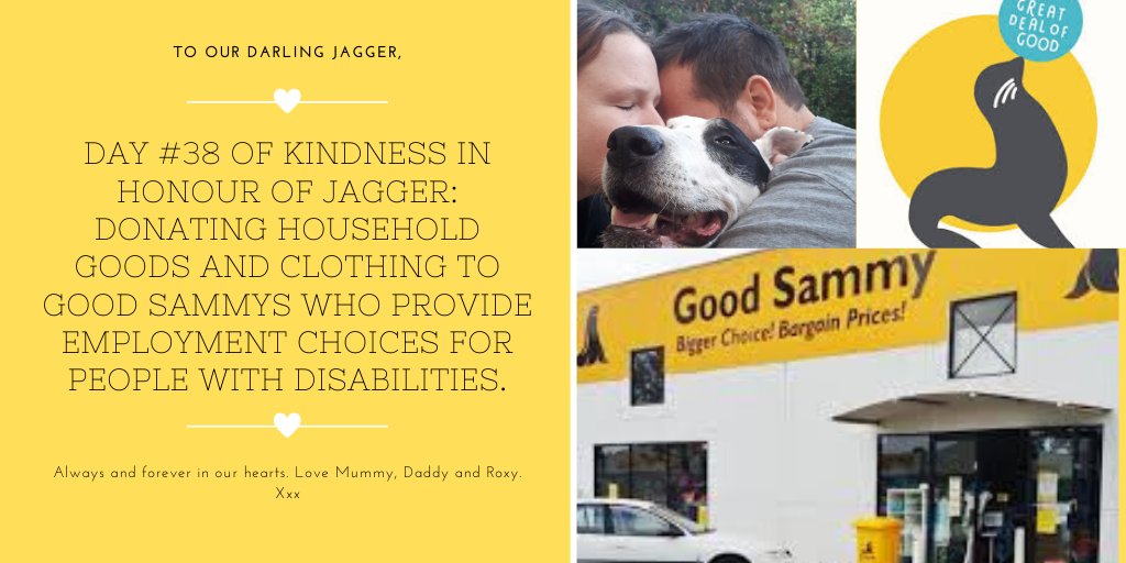 pranksnpups's tweet photo. Day #38 of 365 Kindness for Jagger Pledge: Donating to the Good Sammys (Samaritans) who help provide employment for disabled community members at their op shops. #ForJagger #inmemoryofjagger #disabilities #CommunitySupport https://t.co/kfzj2PPrw4