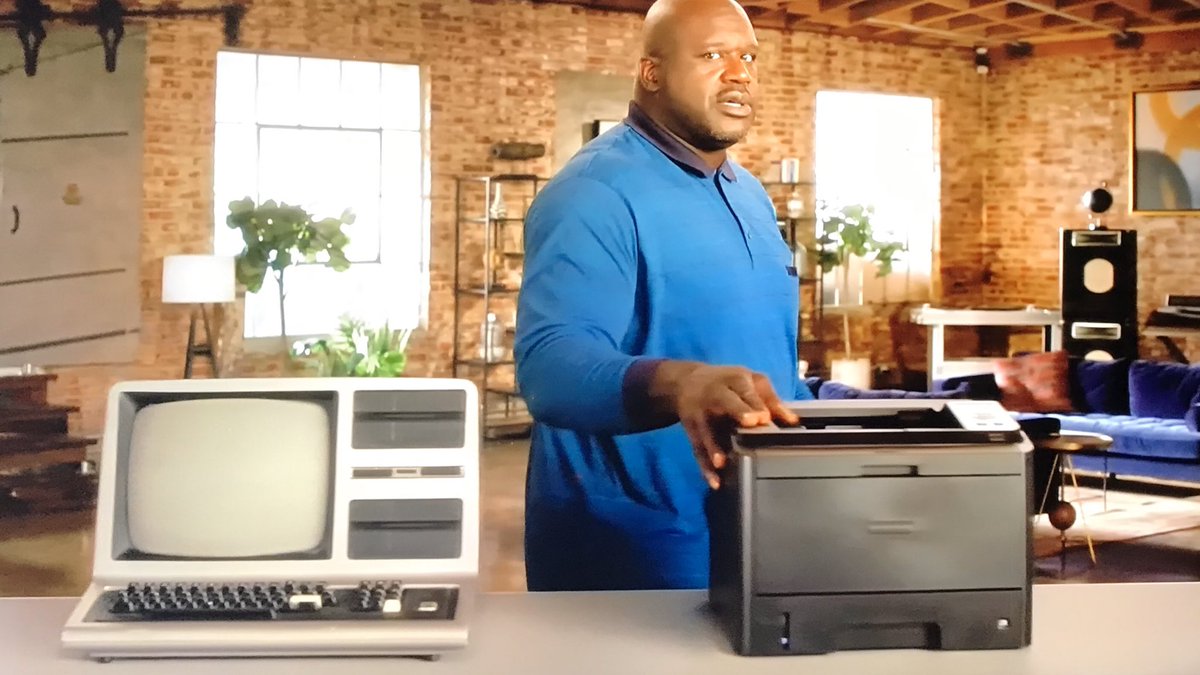 TerenceCGannon's tweet image. Boy, it kinda stings when @Shaq disses a computer I actually owned: a #RadioShack #TRS80 #ModelIII. On the bright side we didn’t need no stinkin’ colour printers back then...you could milk those black and white #dotmatrix ribbons for *months*.