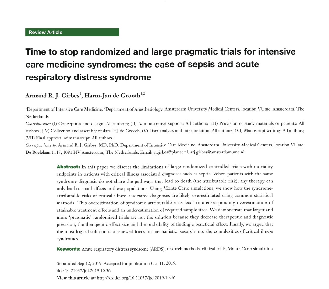 BletAlice's tweet photo. Time to stop #RCT in #ICU for #sepsis? Or time to switch endpoint from mortality to #OrganDysfunction? https://t.co/ZLALON5FlE
