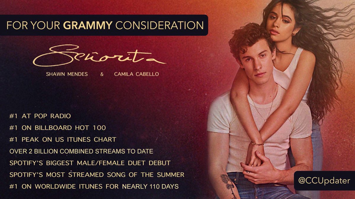 For Your #GRAMMYs Consideration:
‘Best Pop Duo/Group Performance’ 

‘Señorita’ - <a href="/ShawnMendes/">Shawn Mendes</a> &amp; <a href="/Camila_Cabello/">camila</a>